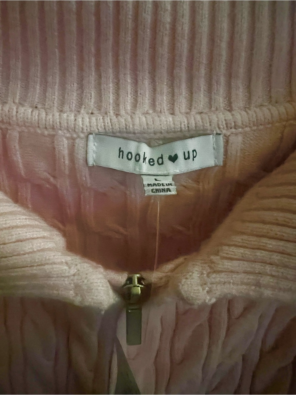 Hooked Up by IOT Blush Pink Off-Shoulder Cable Zip Sweater - Picture 2 of 3